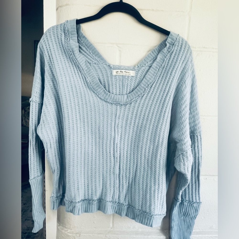 Free People Blue Thermal Sweatshirt